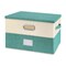 Large Linen Fabric Foldable Storage Bins with Removable Lid and Handles, Washable Storage Box Organizer Containers Baskets Cube with Cover for Bedroom,Closet,Office (Turquoise&Cream, Medium)